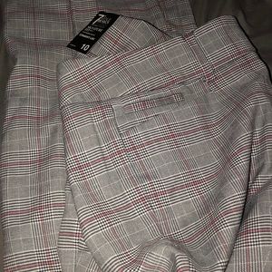 NWT NY&C Pink and Grey plaid straight-leg pants